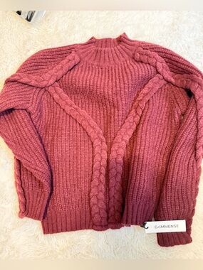Commense Rose Pink Cable-Trim Knit Cardigan